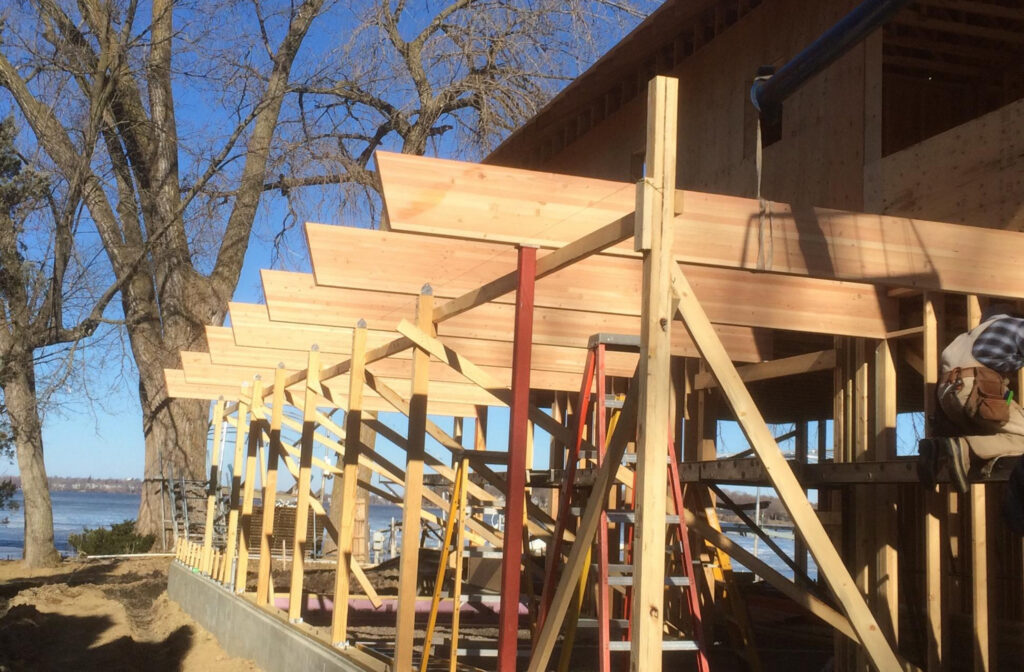 Douglas Fir timbers to support the roof and is a beautiful post and beam scenario.