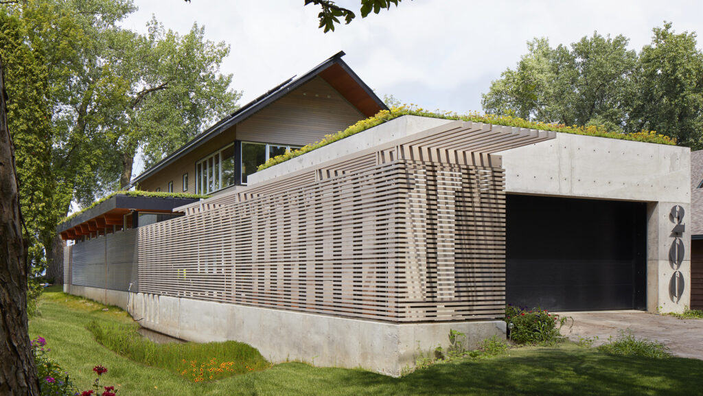 street scape of contemporary new construction on lake minnetonka